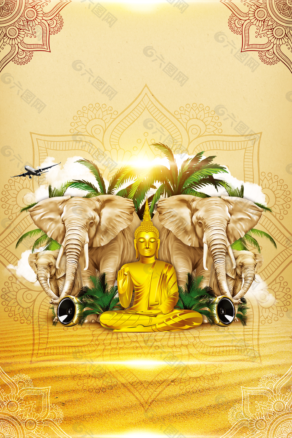 金色泰国旅游海报背景