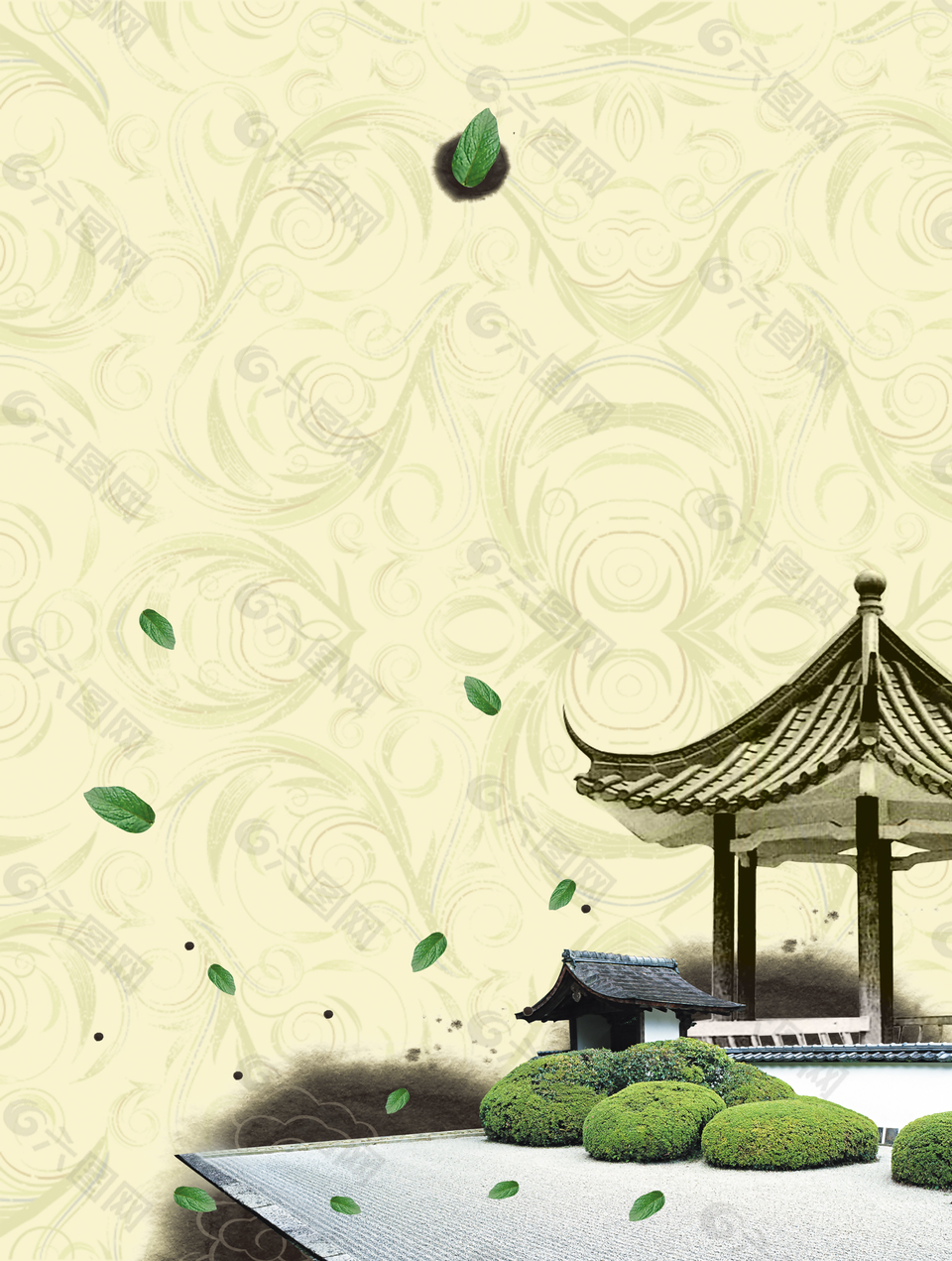 水墨风中式凉亭茶叶海报背景