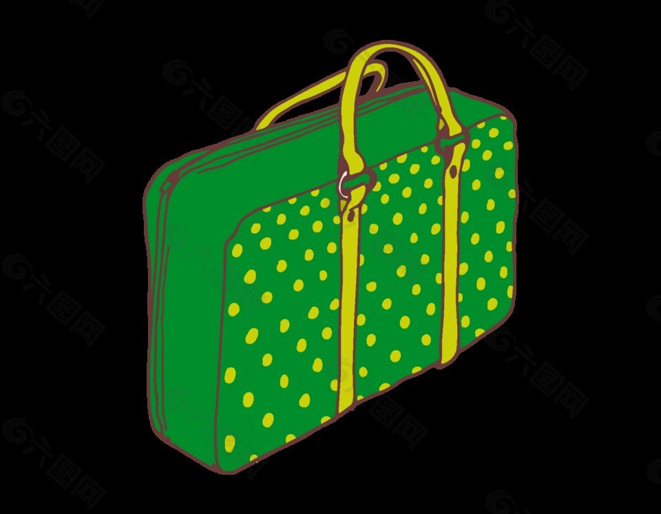 矢量手绘绿色行李包