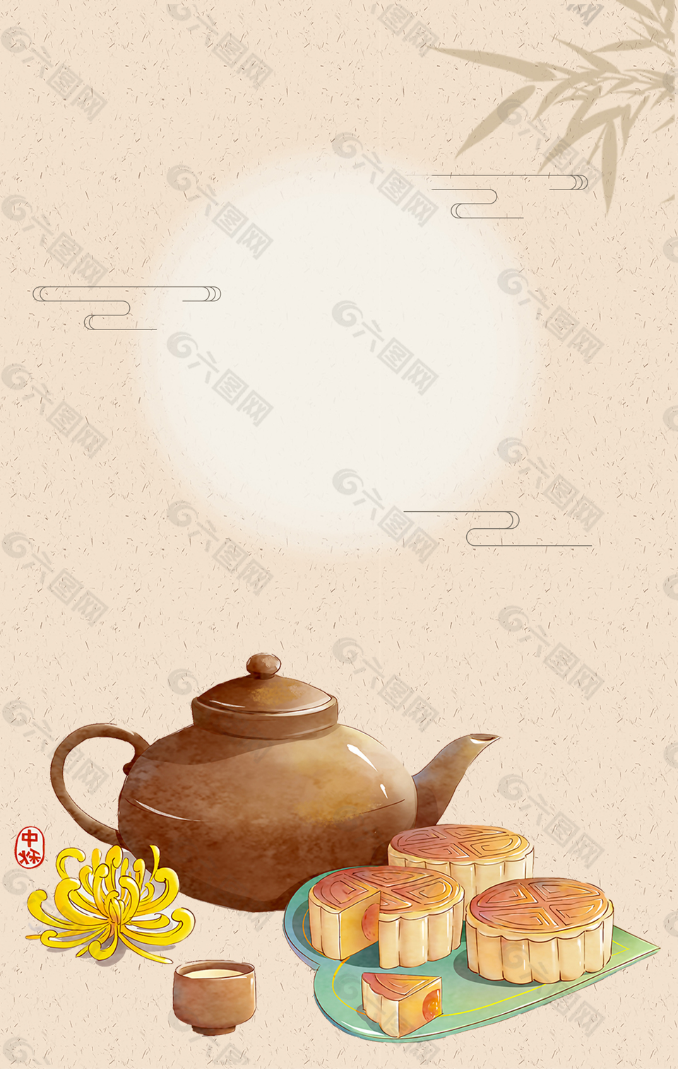 清新中国风中秋月饼海报背景