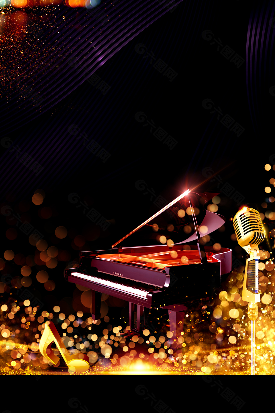 钢琴音乐会黑金乐器钢琴培训背景