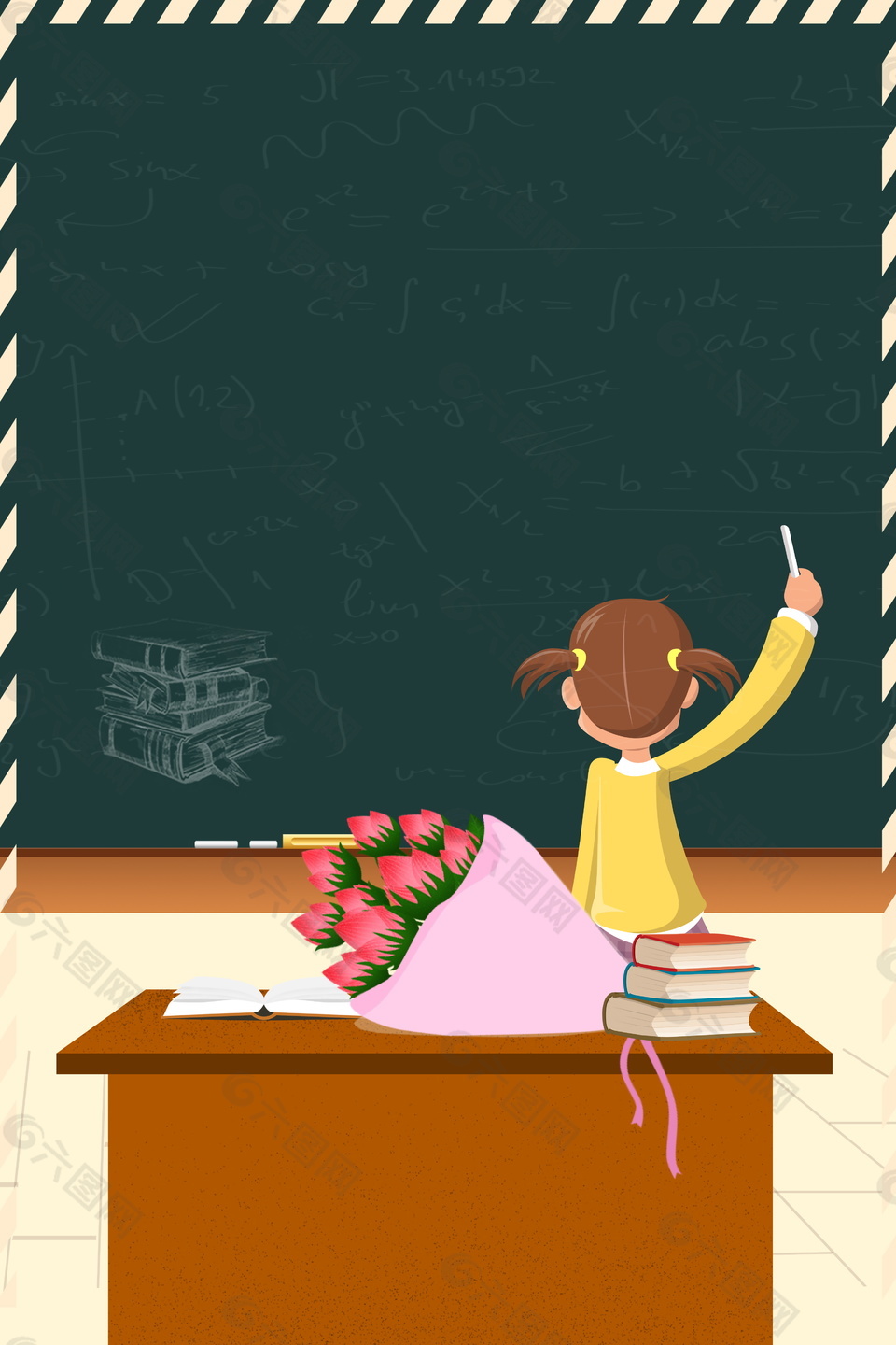 在黑板上写字的女孩教师节背景素材