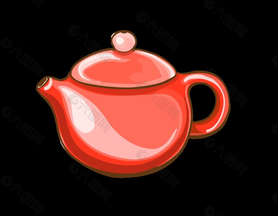 卡通红色茶壶元素