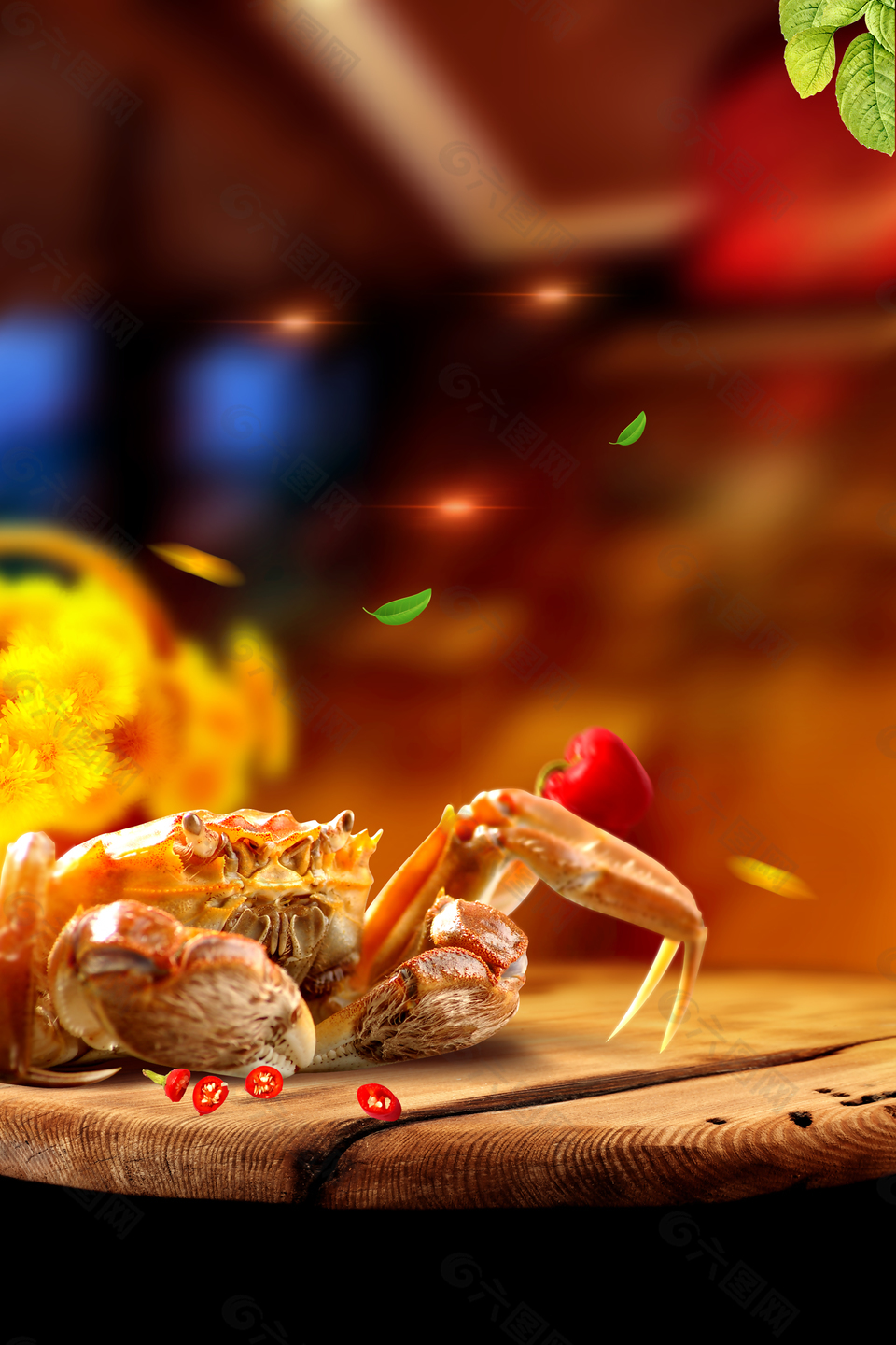 菊香蟹肥螃蟹海鲜美食海报背景