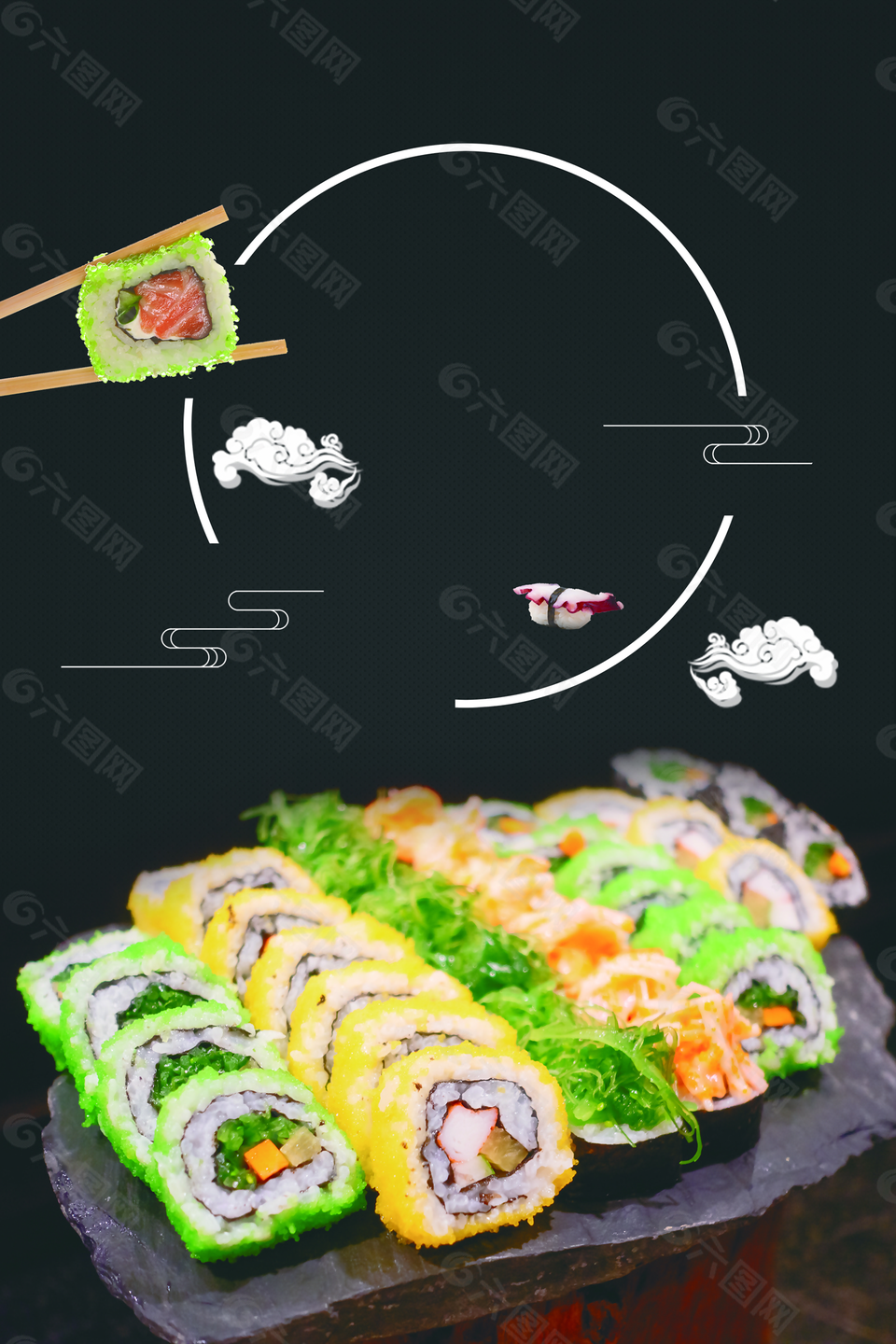 日本海鲜日式风味寿司背景