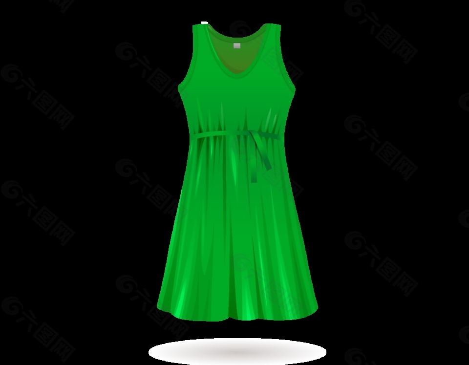 手绘绿色连衣裙元素