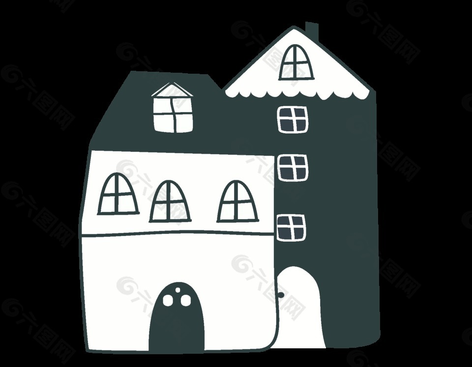 卡通黑白别墅房屋元素