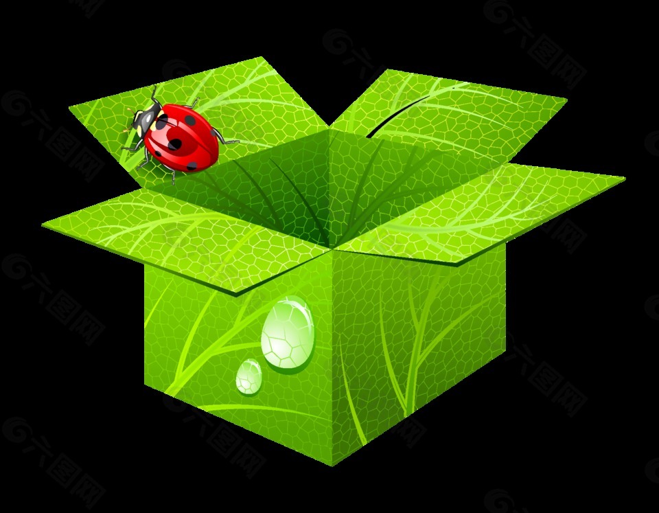 清新绿色纸盒瓢虫元素