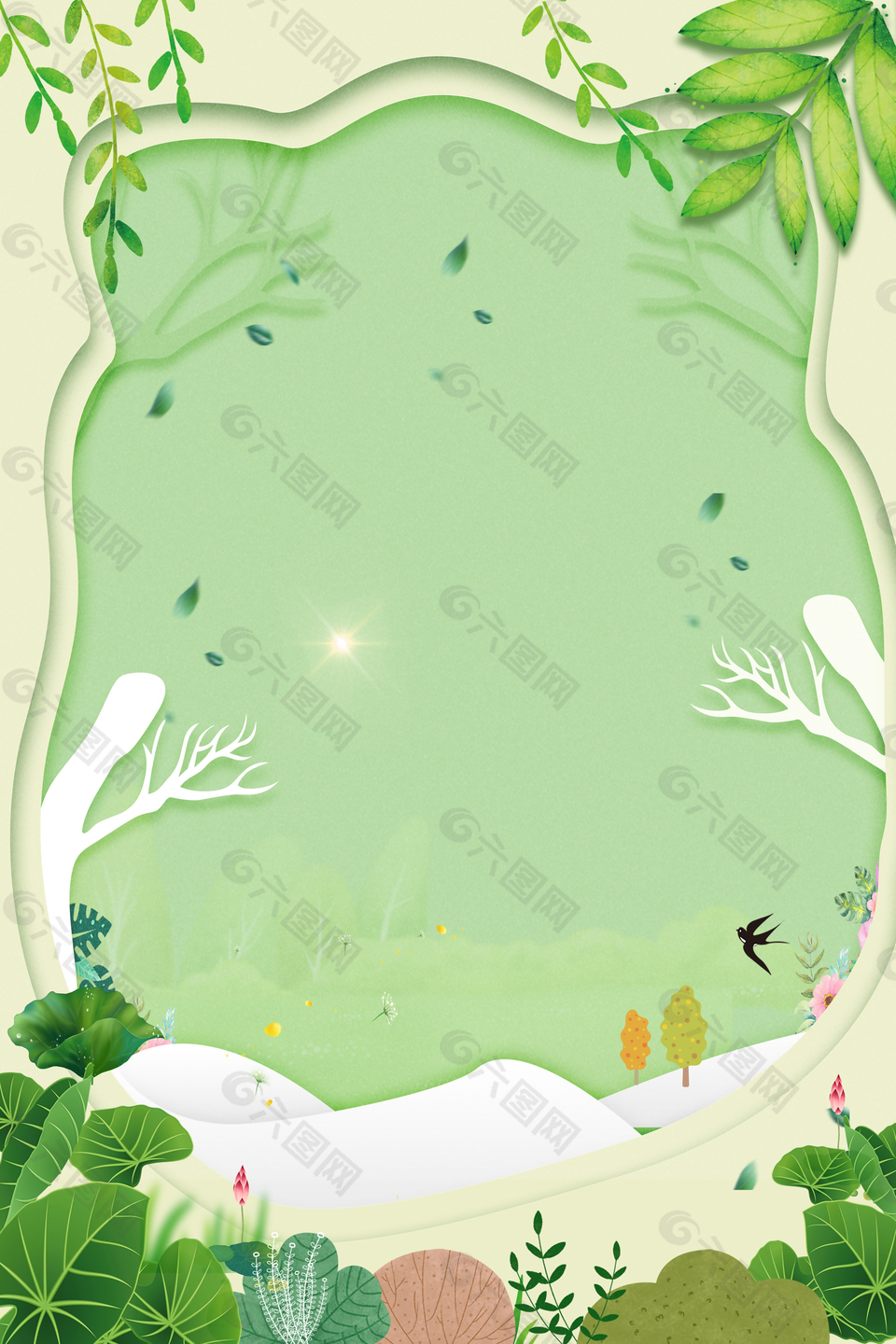 微立体剪纸节气处暑海报背景