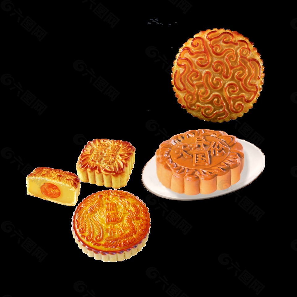 中秋节各种月饼素材元素设计png