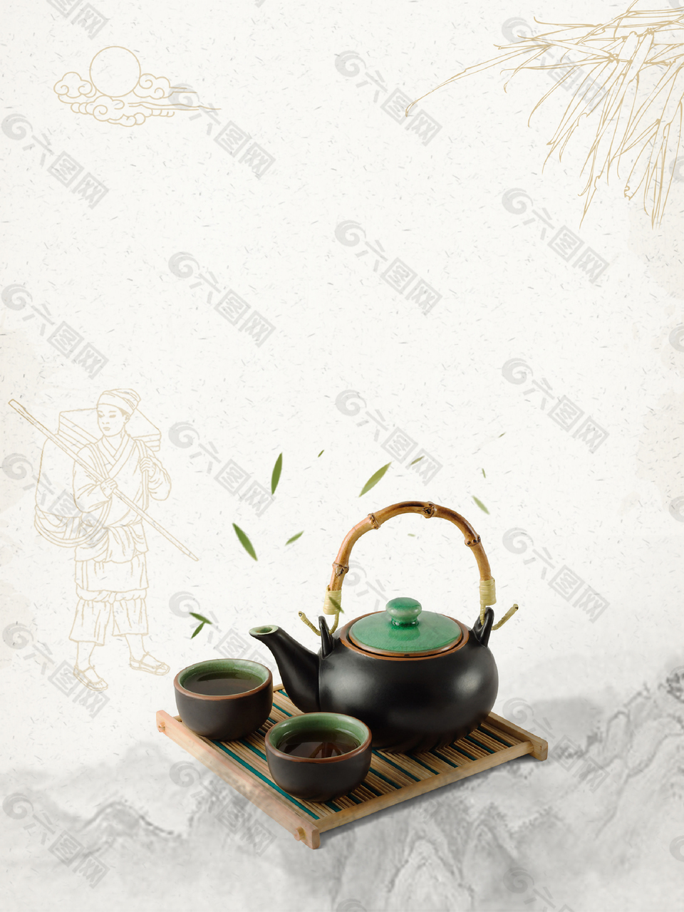 中国风简约茶文化展板海报背景