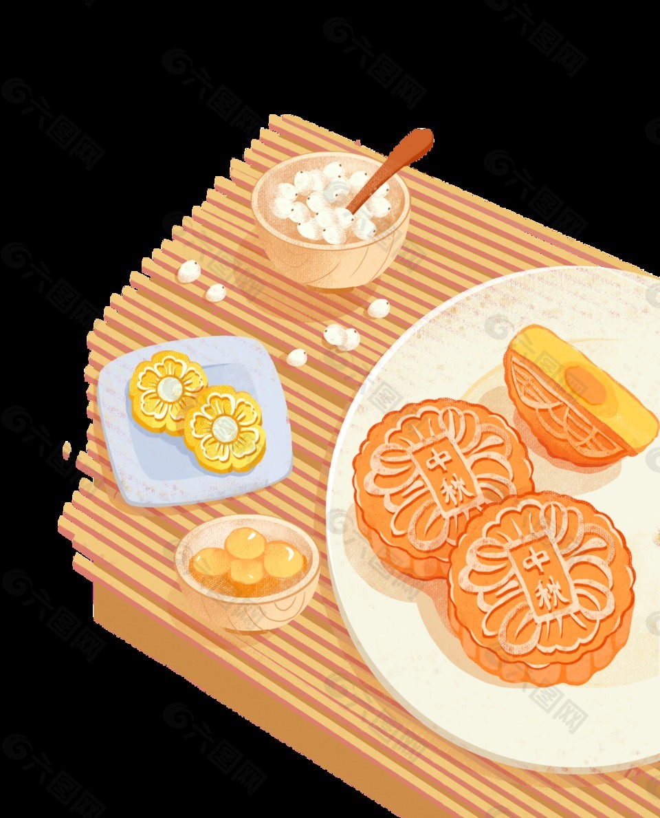 手绘卡通中秋月饼装饰素材