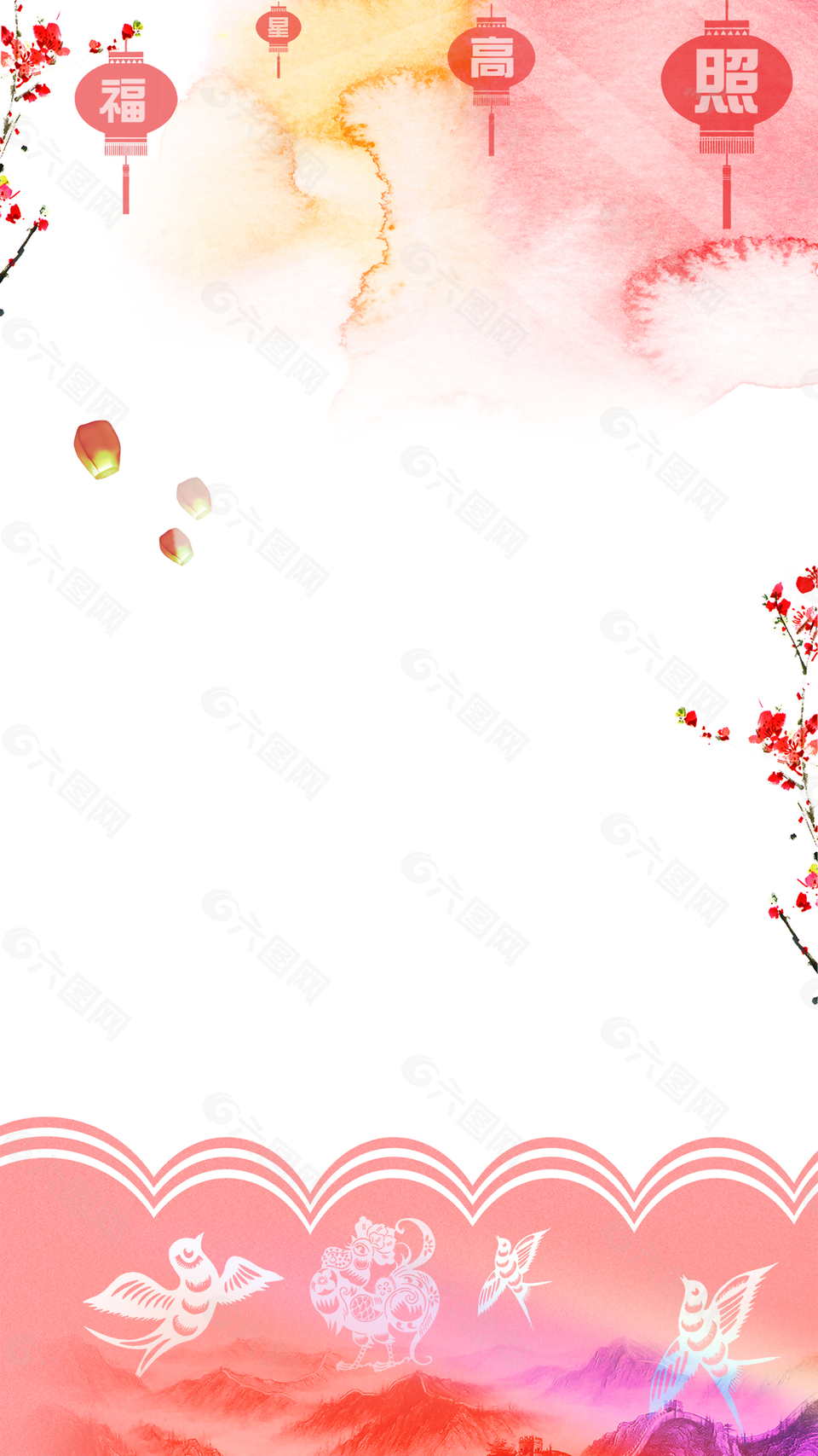 彩绘鸡年春节福星高照背景
