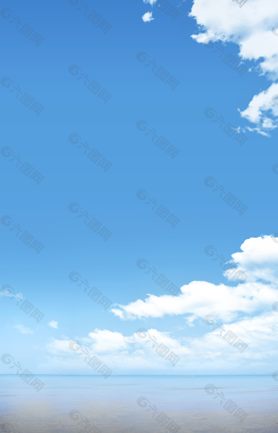 蓝天白云水面晴朗印刷背景