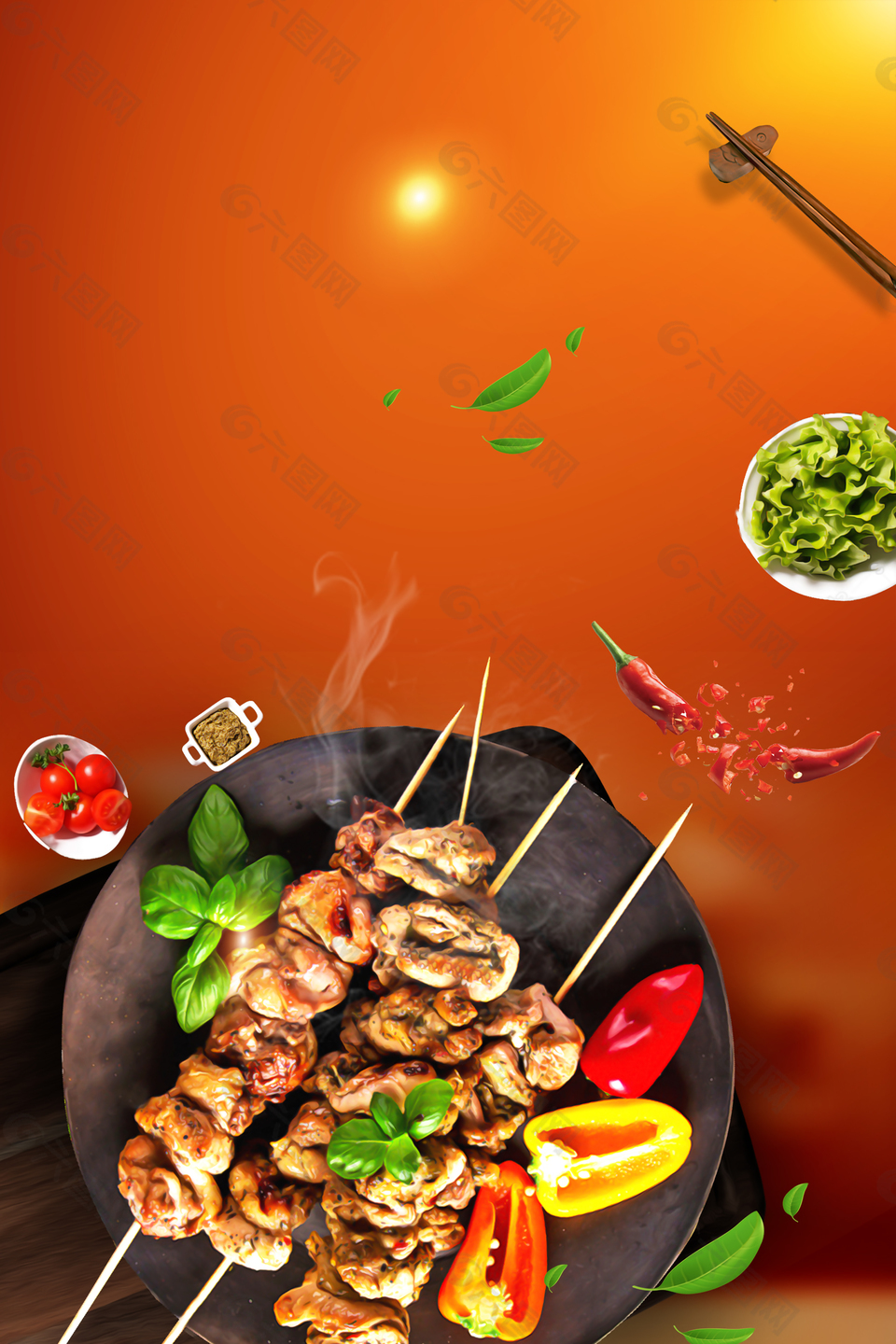 美食烧烤撸串大排档背景