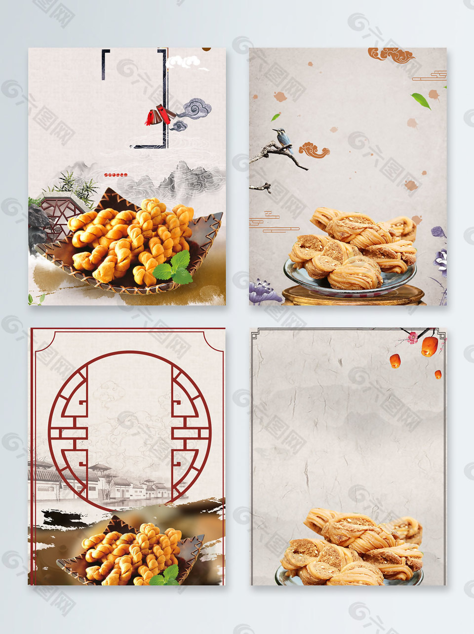 中华传统小吃麻花广告背景图