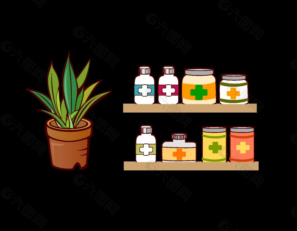 卡通植物药瓶元素