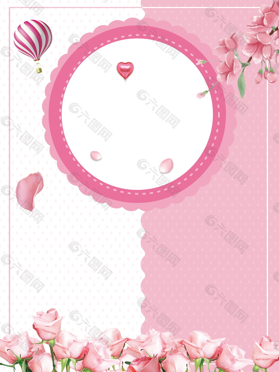 唯美粉玫瑰花瓣圆形婚礼签到背景设计