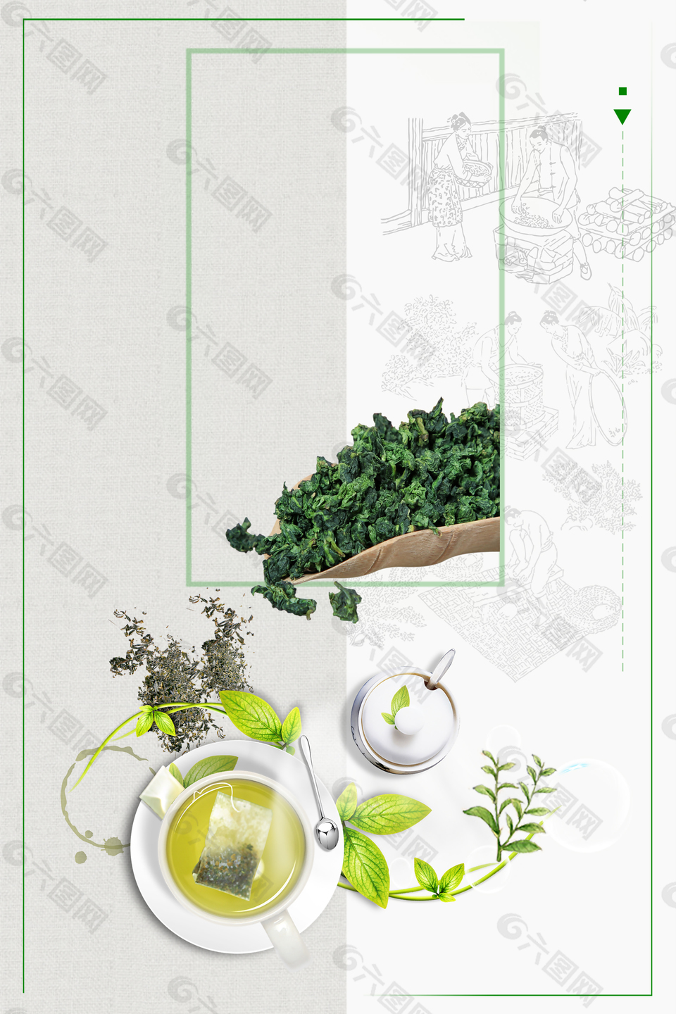 中国风茶道白色茶文化茶具背景