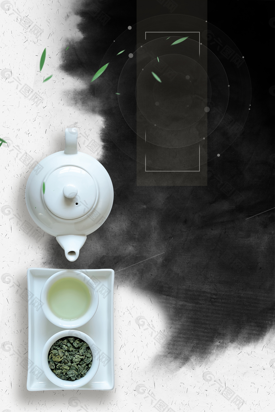 中国风茶道黑色茶文化茶具背景