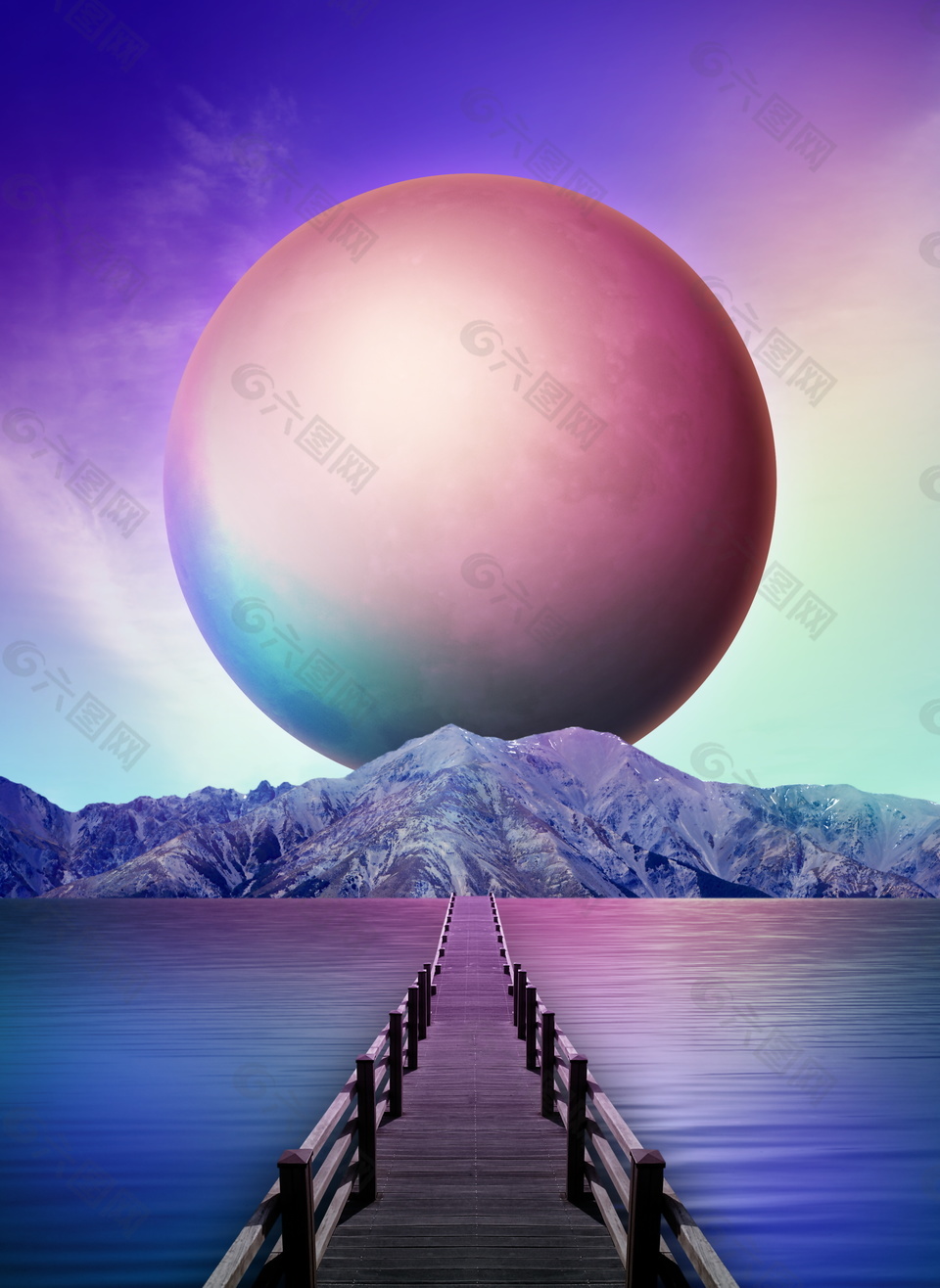 抽象海桥雪山星球背景素材