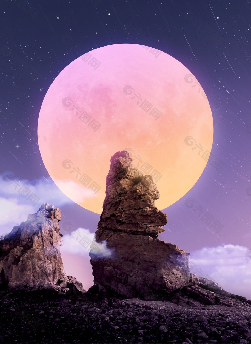 梦幻大石头星空月球背景素材