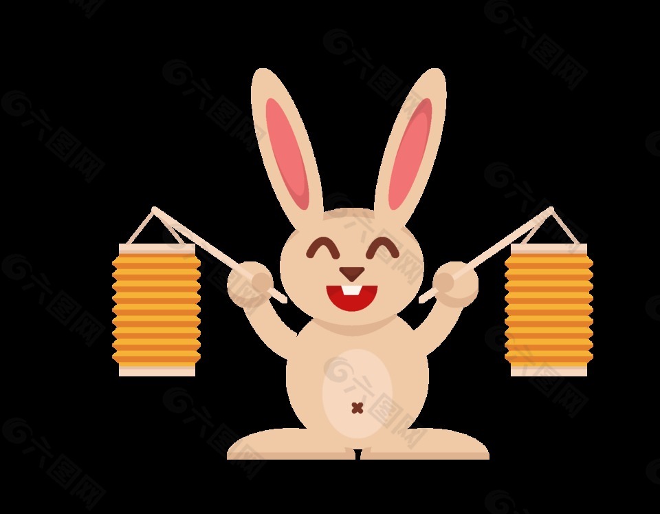 卡通可爱兔子灯笼元素