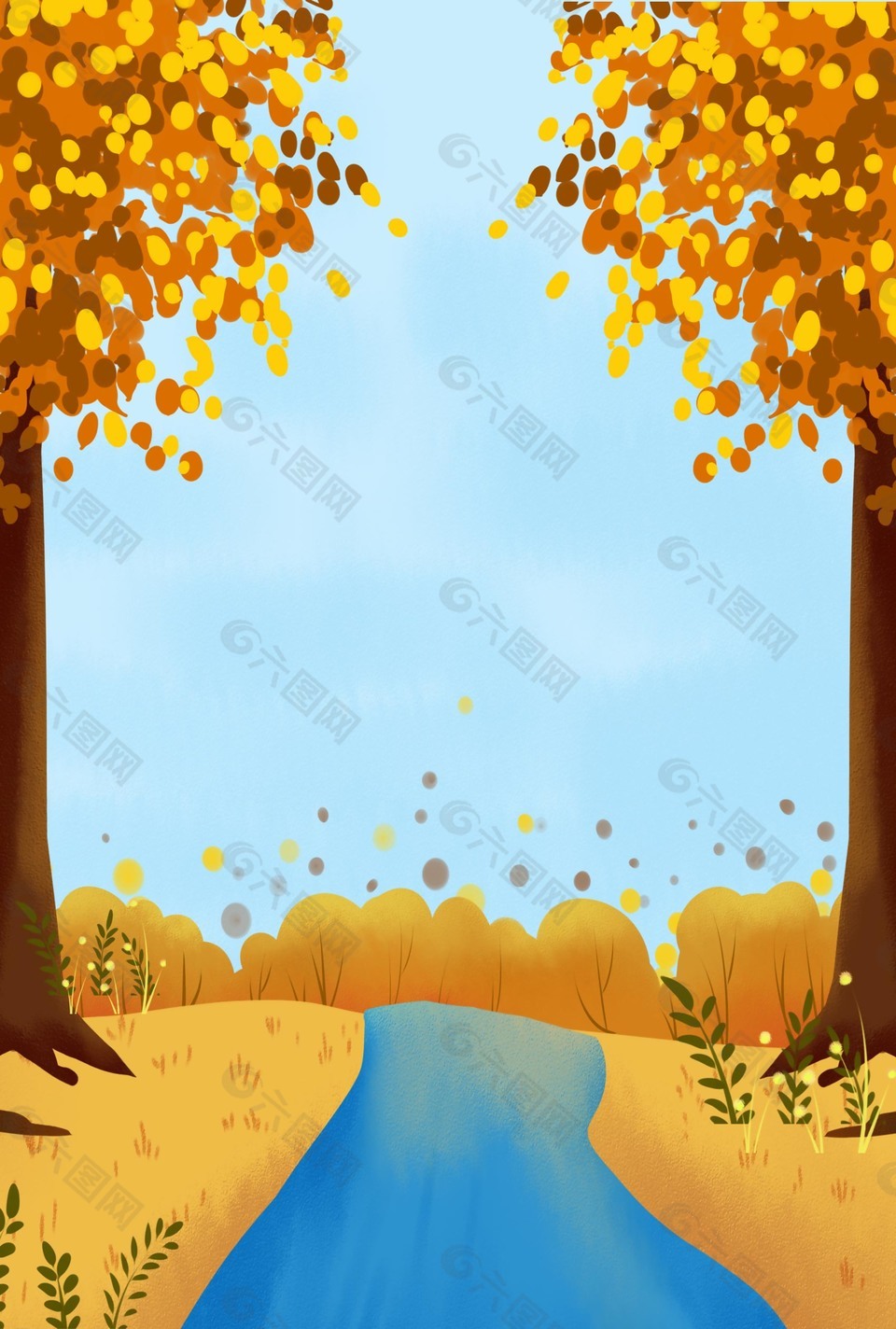秋天金色大树海报背景