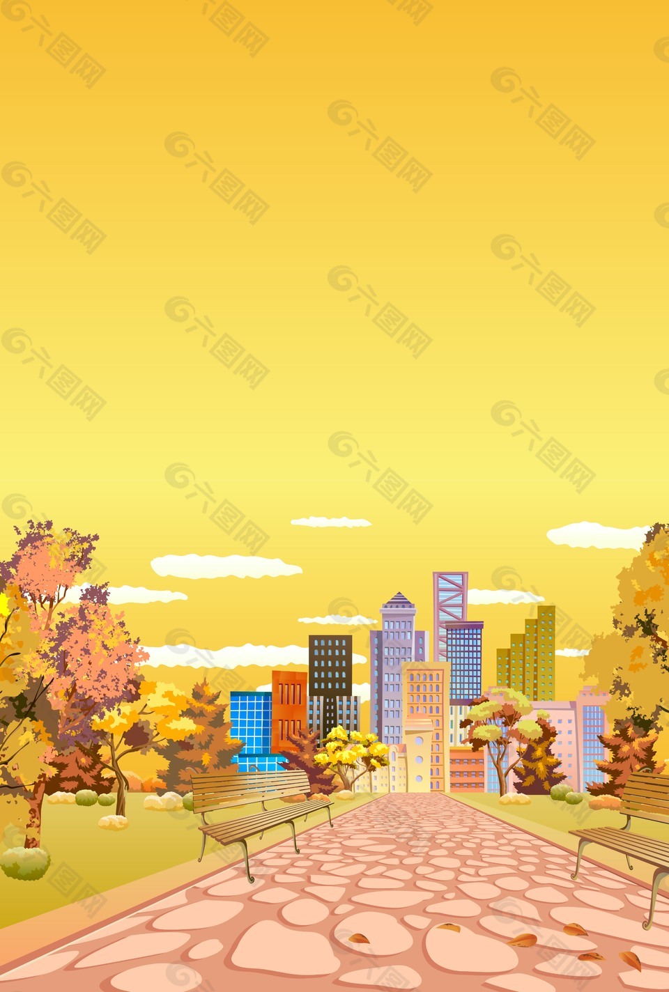 城市秋天风景海报背景