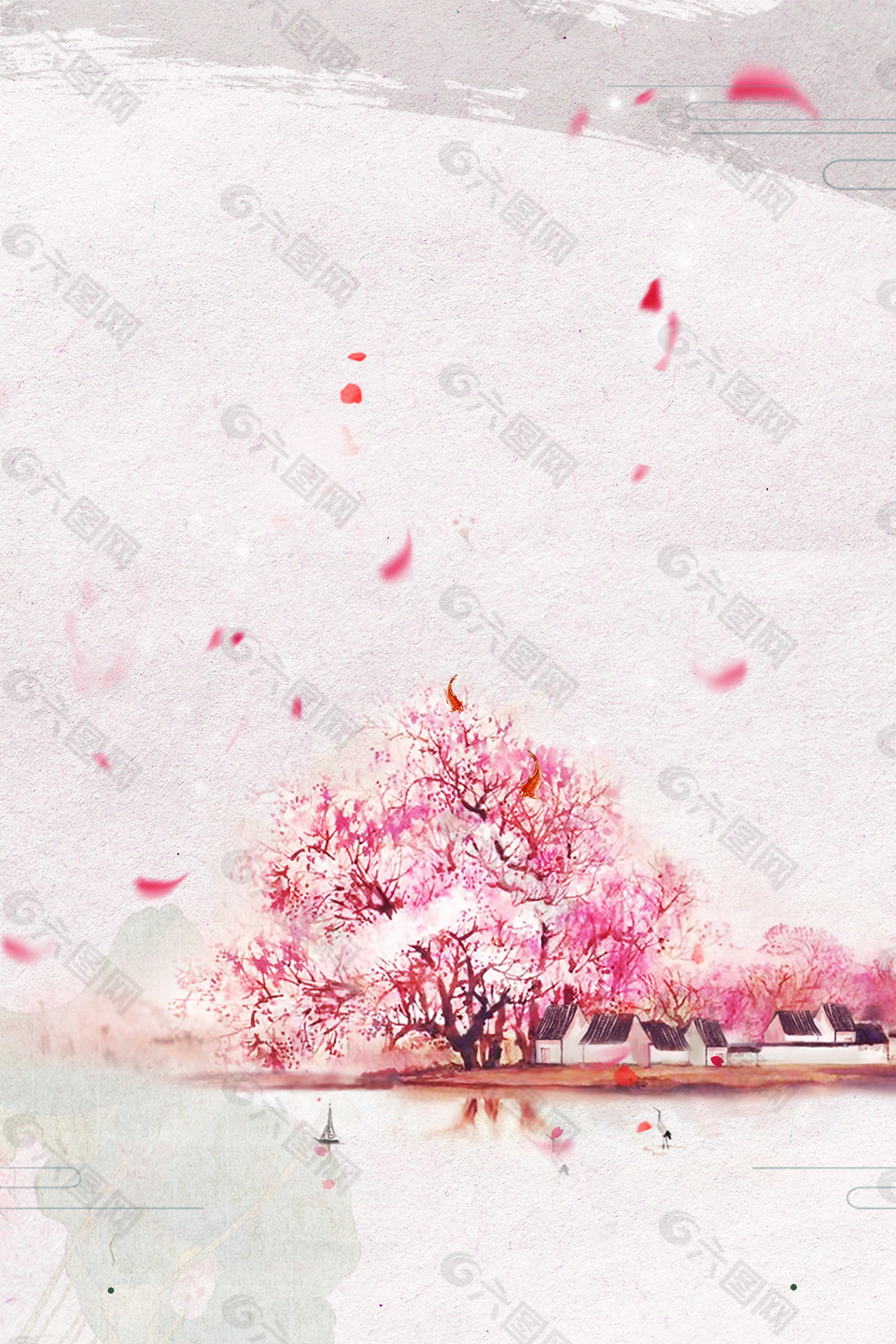 樱花节粉色扁平海报背景