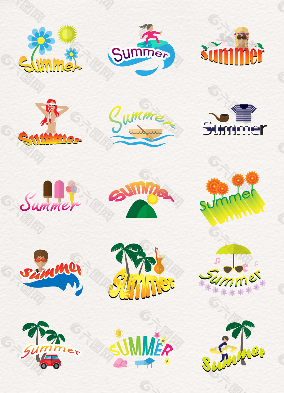 15款彩色夏日度假标签素材