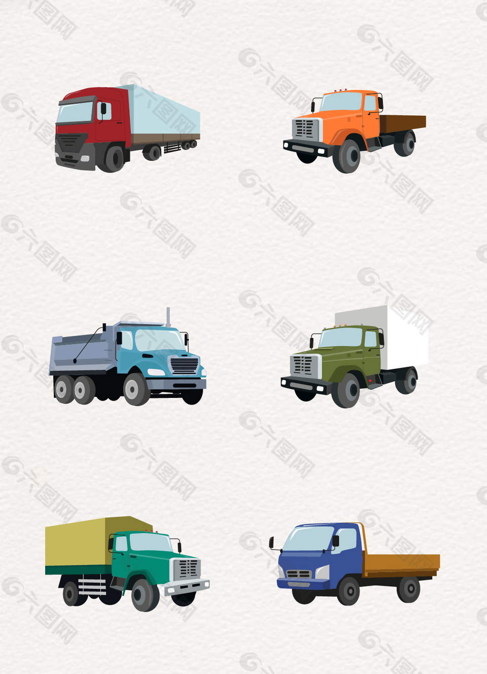 6款大货车矢量交通运输工具设计