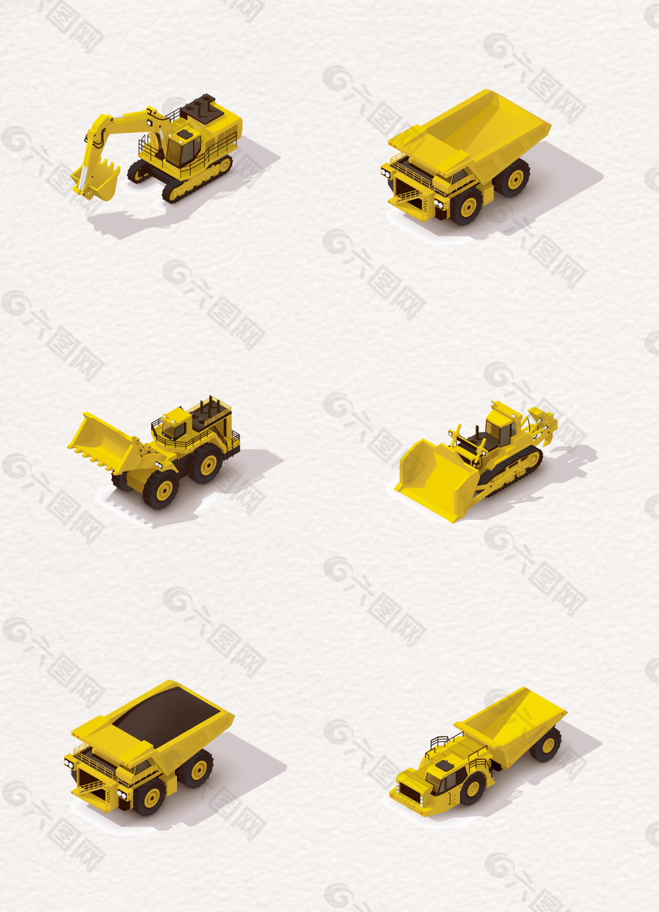 黄色手绘工程车挖掘机矢量设计
