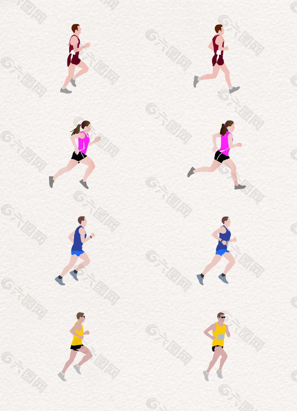卡通跑步比赛的人物素材