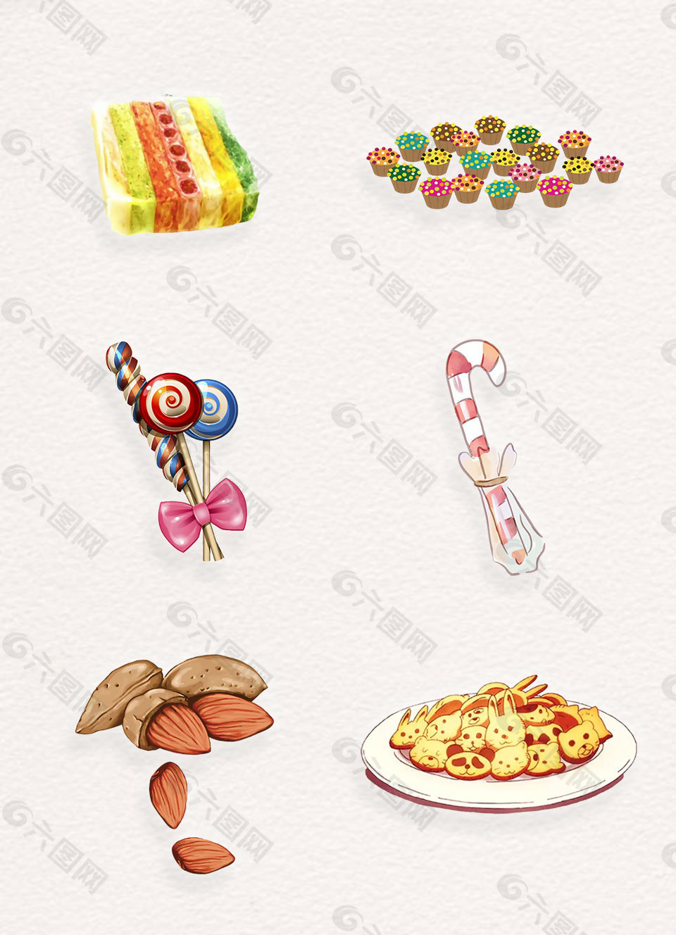 6款休闲食品卡通零食素材