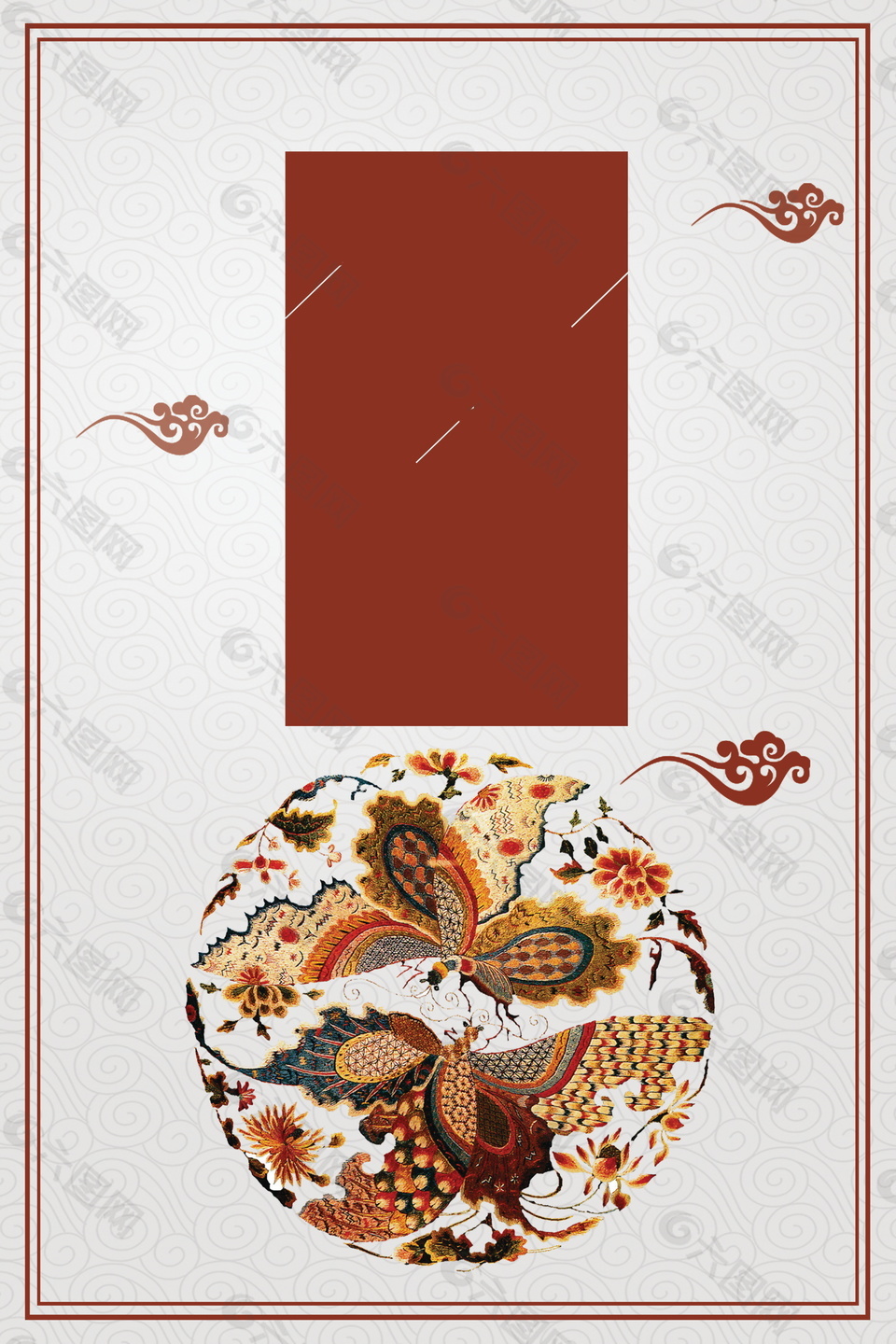 中国风祥云艺术花纹刺绣海报背景设计