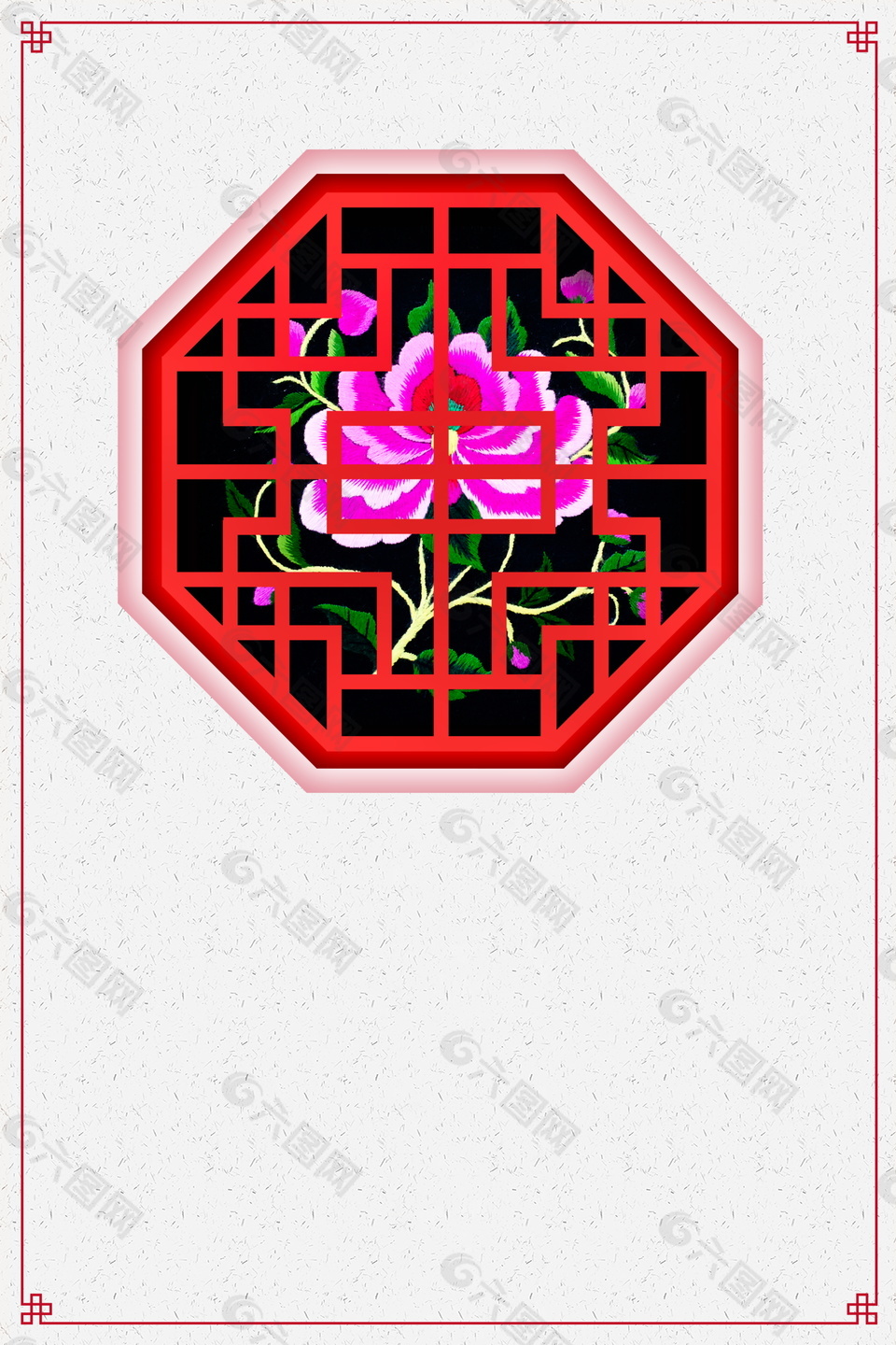 鲜艳中国风花朵刺绣海报背景设计