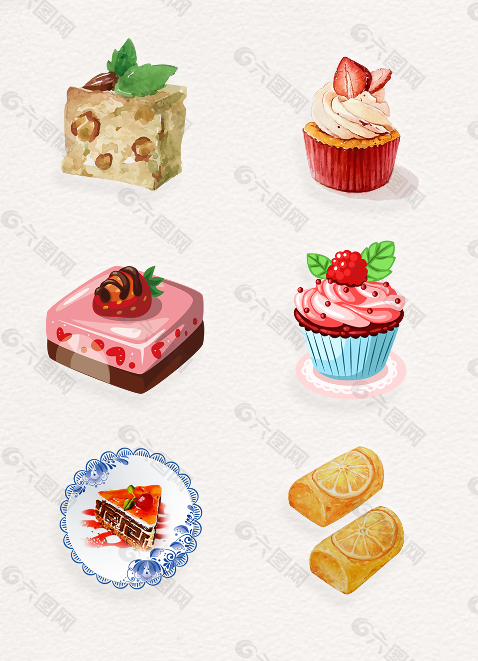 手绘创意蛋糕甜品png素材