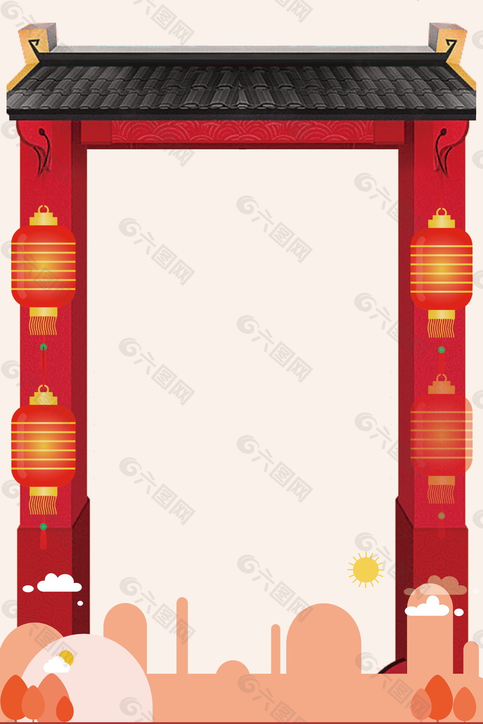 中国风传统灯笼门头国庆节海报背景设计