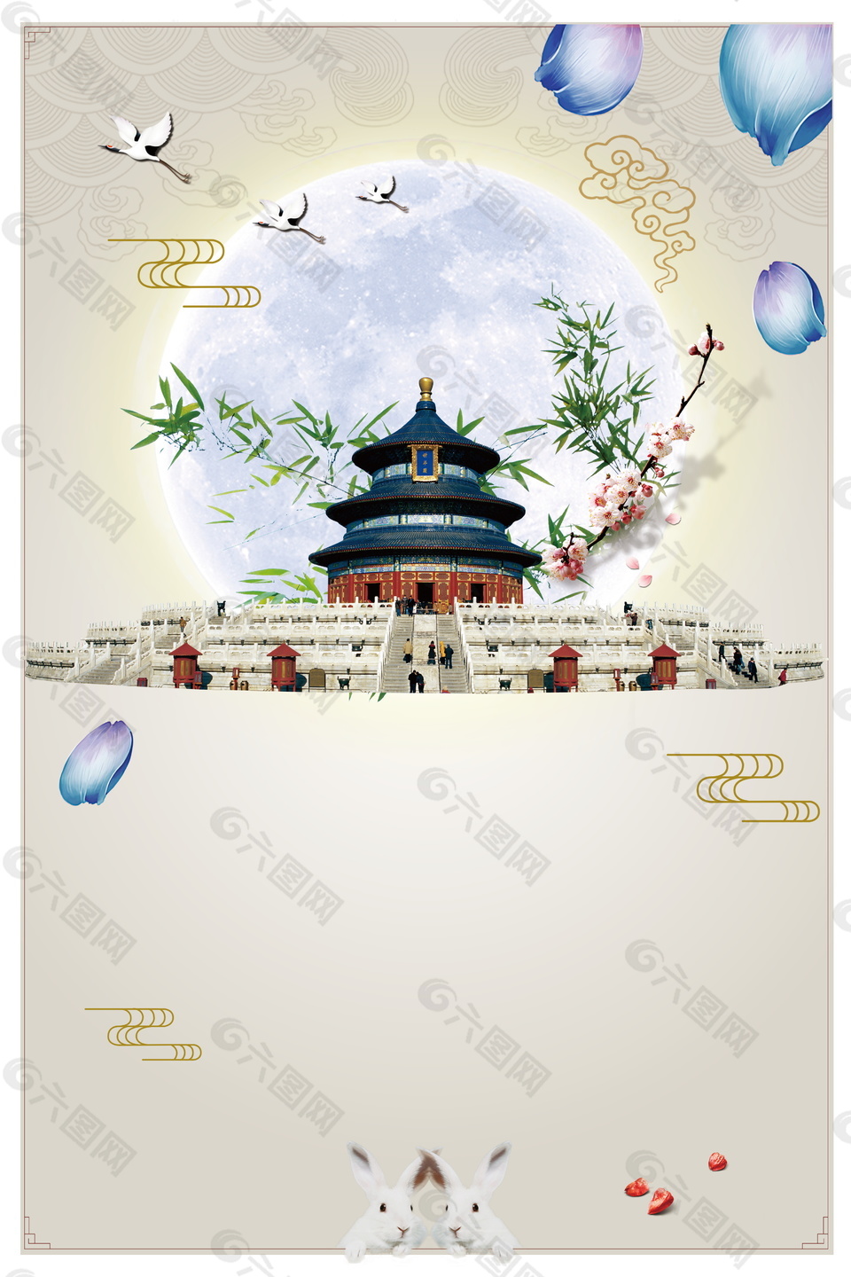 中国风故宫花瓣国庆海报背景设计