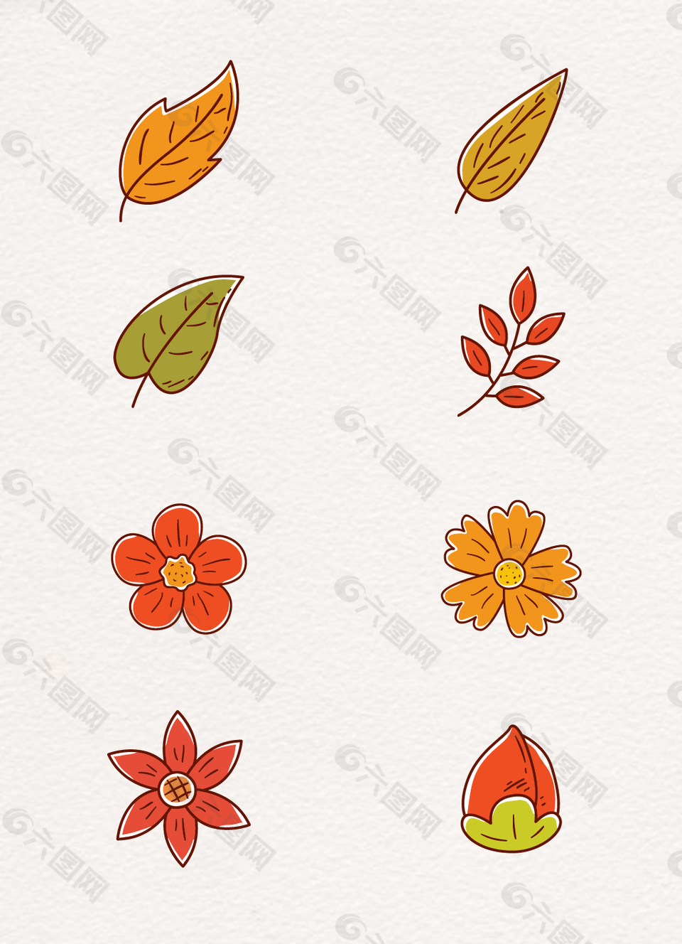 彩色卡通叶子植物花卉素材