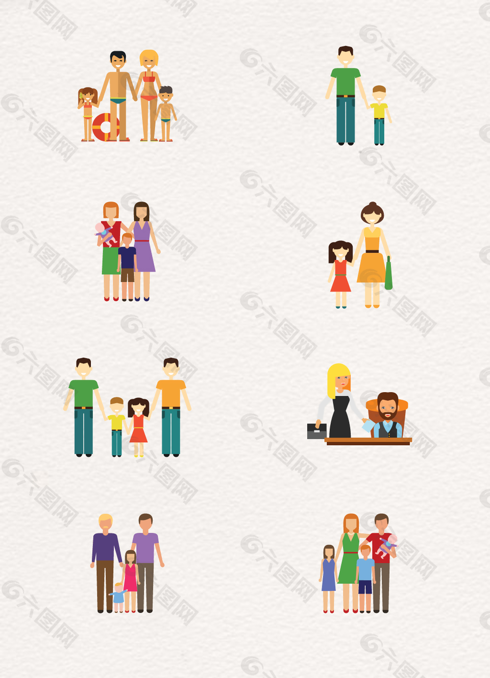 8组扁平化家庭人物卡通形象设计