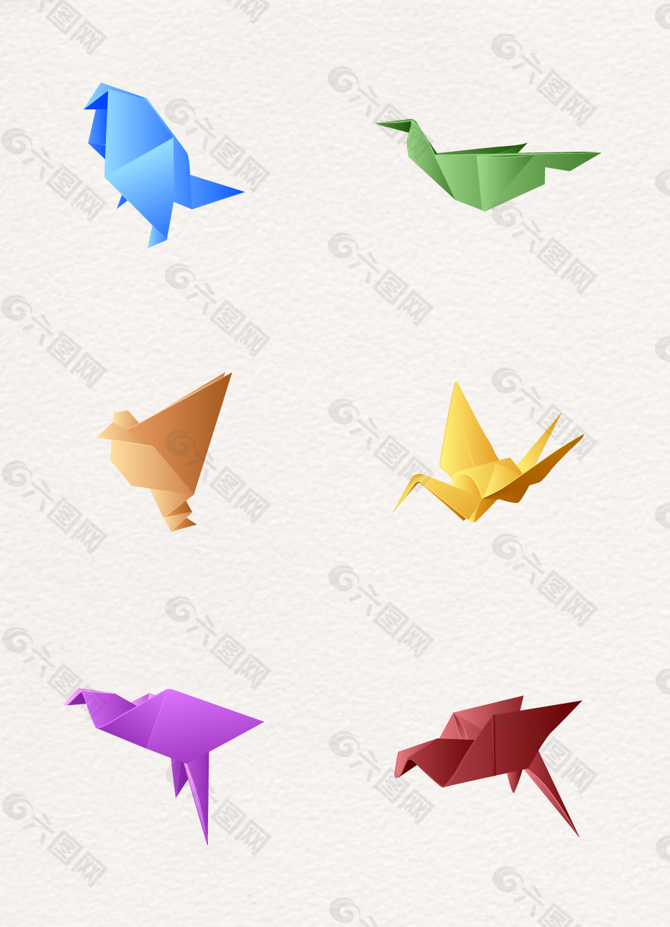 彩色千纸鹤折纸鸟类卡通设计