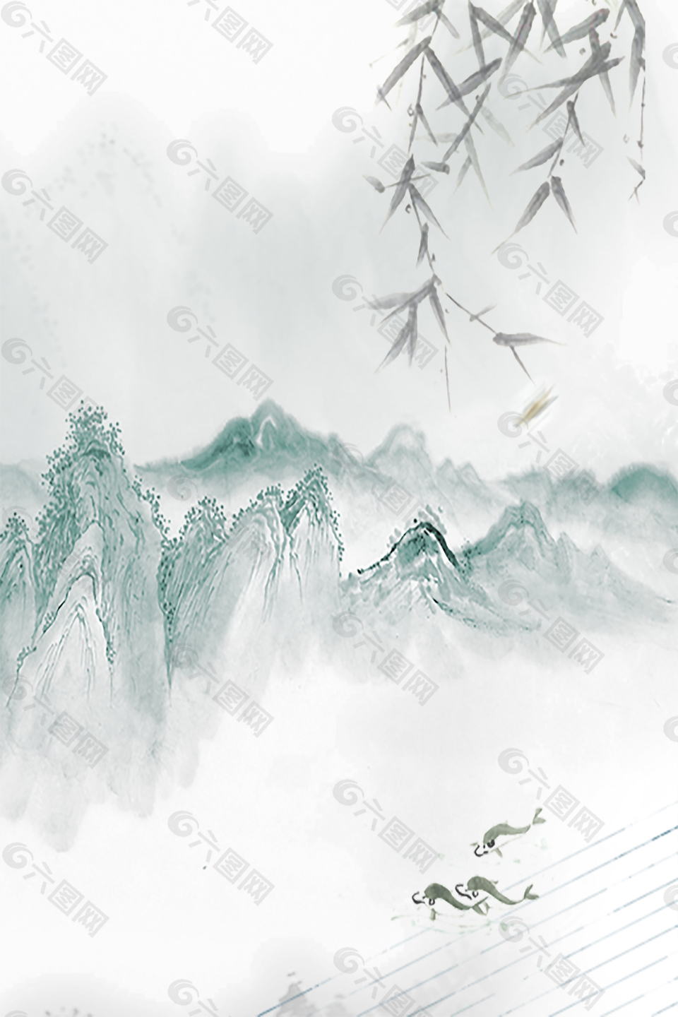 古典中国风水墨山水画背景