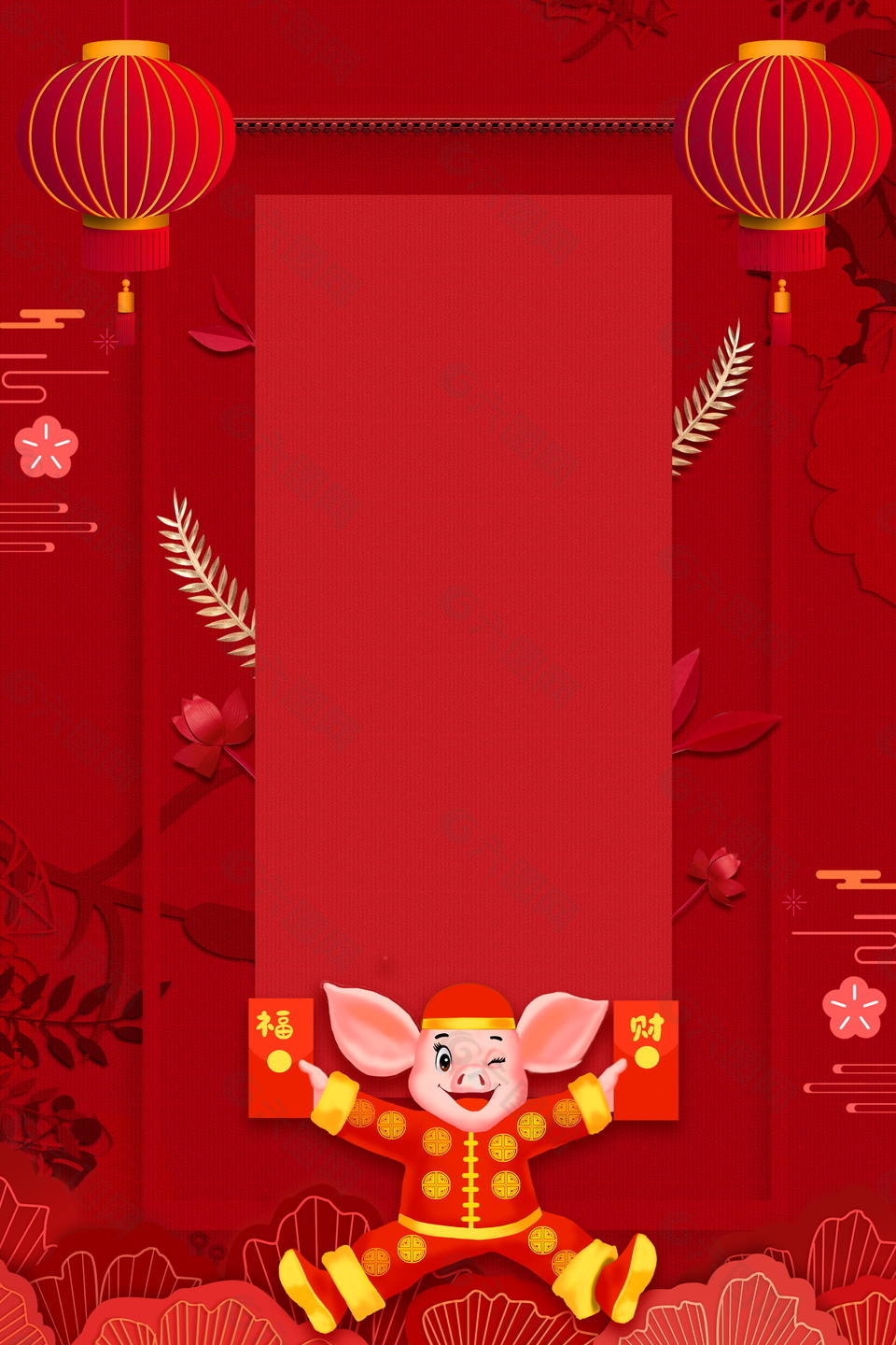 红色灯笼2019猪年海报背景