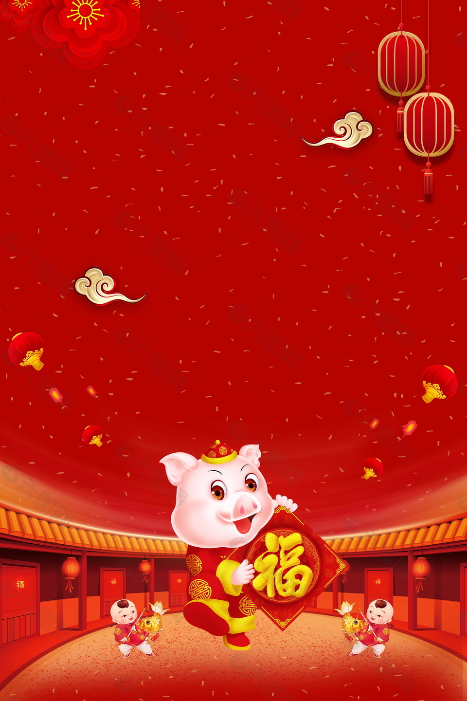 金猪贺岁2019猪年春节海报背景设计