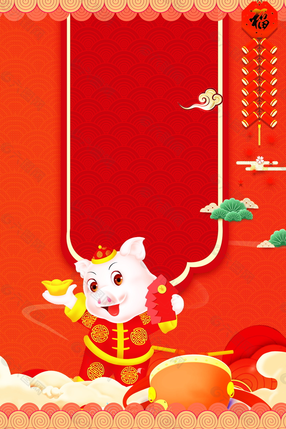 喜庆2019猪年发财海报背景设计