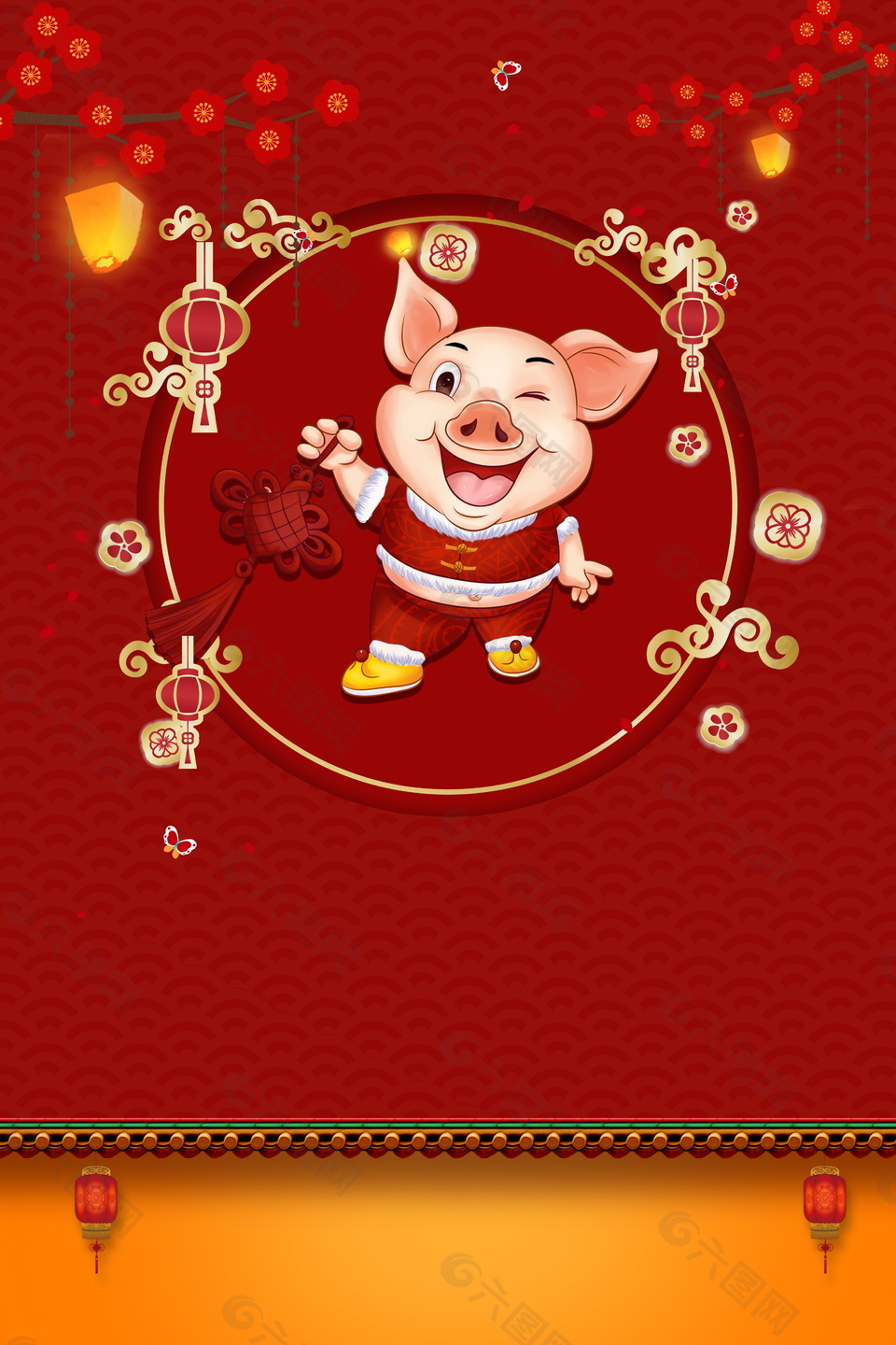 中国风2019猪年海报背景设计