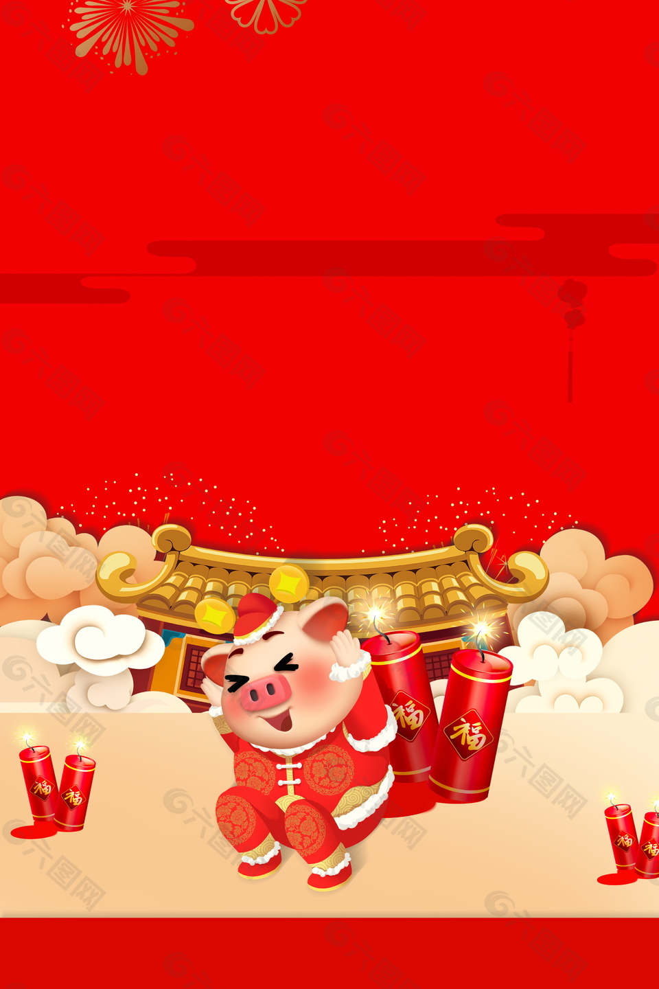 放鞭炮的猪年春节海报背景设计