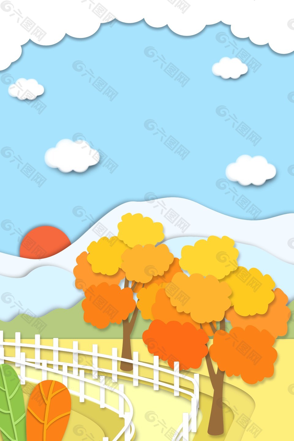 扁平立体秋天的风景海报背景